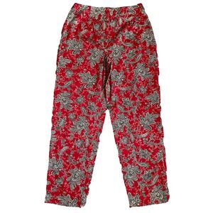 Talbots Crop Pants Womens 6 Red Paisley Tapered Leg High Rise Lightweight Boho